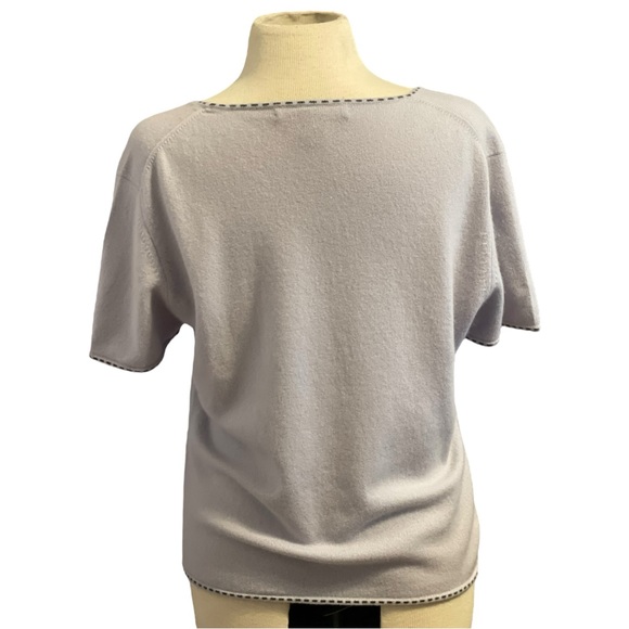 Saks Fifth Avenue Light Blue Gray Trim 100% Cashmere Sweater Crew Neck XL - Picture 2 of 7